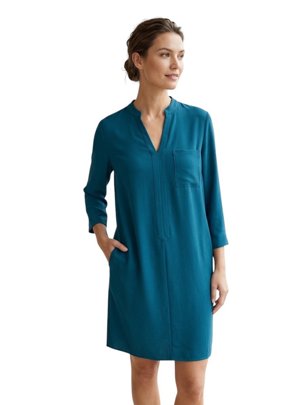 Lush Teal Split Neck Long Sleeve Shift Dress Size M